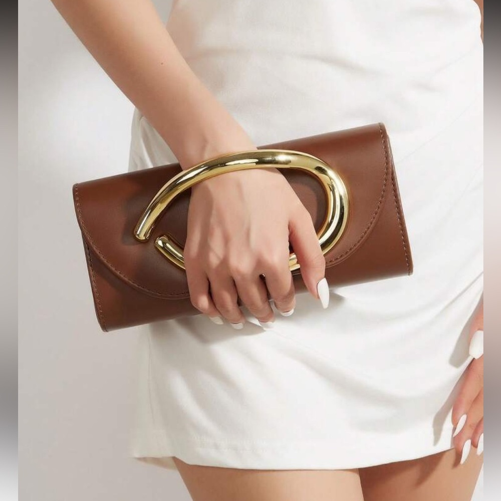 Elegant Brown with Gold Accent Clutch Bag
